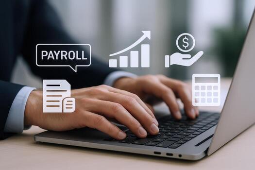 Payroll Management Businessman Calculates Finances with Digital Tools for Accurate Financial Reporting and Business Growth photo