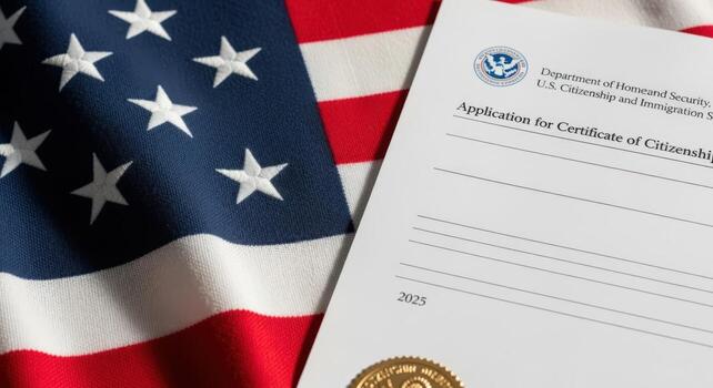 Certificate of Citizenship Application Form with United States Flag Immigration and Naturalization Services Document photo