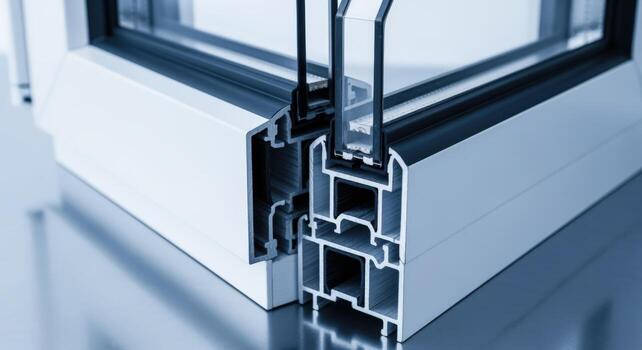 Window Frame Cross Section Detailing Glazing, Insulating Structure, and Modern Construction Materials photo
