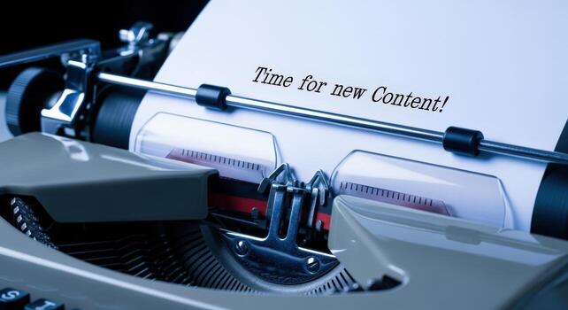 Typewriter with Time for New Content Message Vintage Office Equipment for Writers and Journalists photo