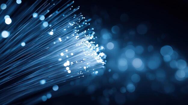 Fiber Optic Cables Illuminating with Data Transmission, Technology and Futuristic Network Communication Background photo