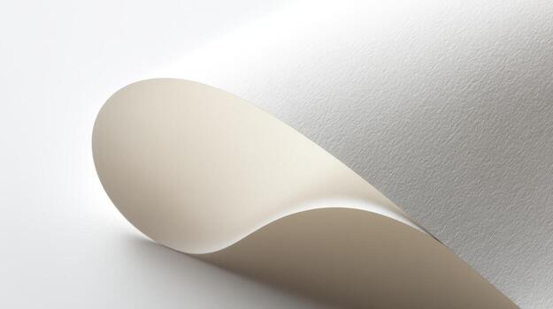 Elegant Curved White Paper Sheet on White Background, Perfect for Mockups and Design Overlays photo
