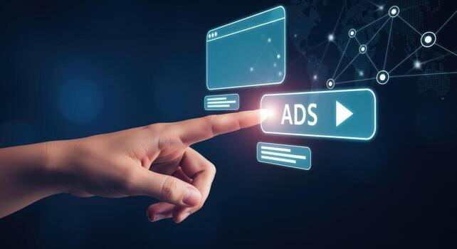 Clicking Ads Button on Digital Interface Online Advertising and Digital Marketing Concept photo