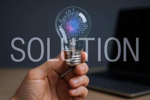 innovador solución concepto mano participación bombilla con circuito tablero para tecnología y creativo ideas foto