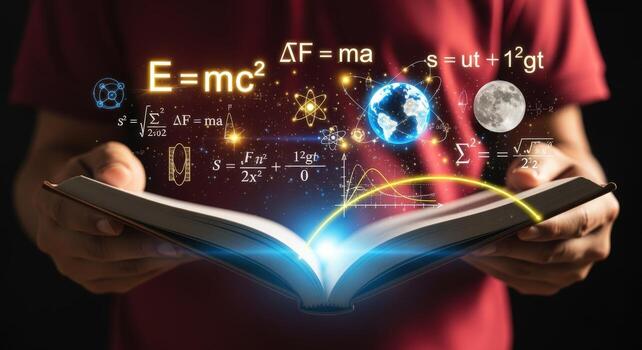 Unlocking Knowledge Open Book Displaying Physics and Mathematics Equations, Representing Education and Scientific Discovery photo