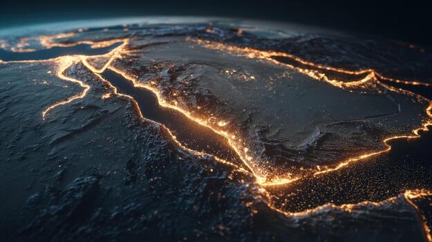 Middle East Region at Night from Space City Lights and Infrastructure Networks photo