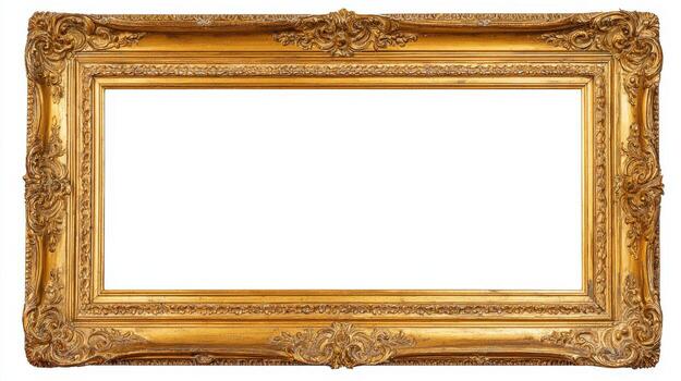 Ornate Gold Picture Frame with Intricate Details, Isolated on White Background, Design Resource photo