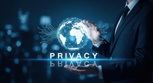 datos intimidad concepto empresario proteger global digital información con tecnología proteger y globo foto