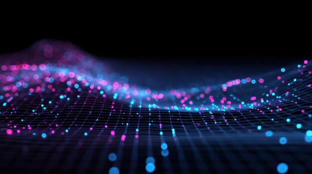 Abstract Technological Wave Background with Glowing Particles, Data Visualization and High Technology Concept photo