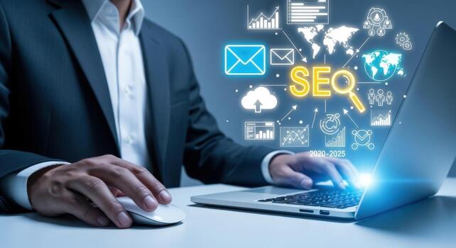 Enhancing Online Visibility A Professionals Guide to SEO Strategy and Digital Marketing Optimization Using Laptop photo