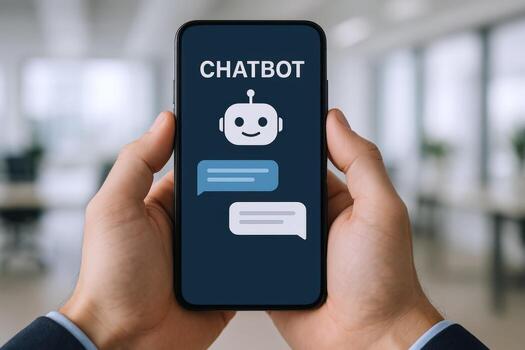 Mobile AI Assistant Close-Up of Hands Holding Smartphone with Chatbot Interface for Modern Communication photo