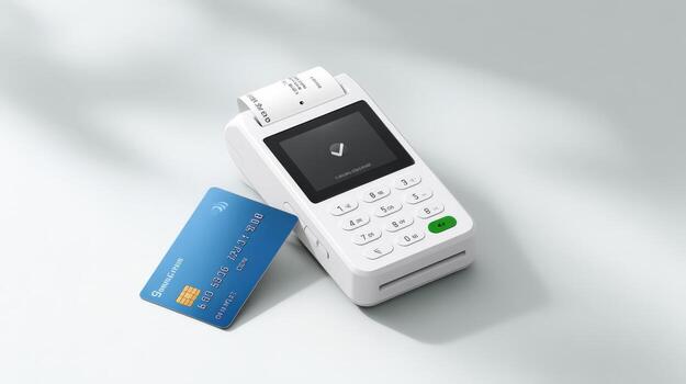 Modern POS Terminal with Credit Card for Seamless Transactions and Retail Business Solutions photo