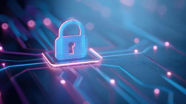 la seguridad cibernética bloquear icono en digital circuito junta, simbolizando en línea datos proteccion y seguro conexión foto