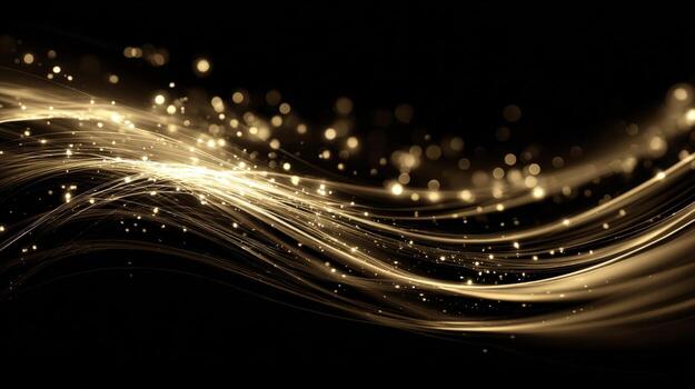 Elegant Golden Light Streaks and Bokeh Overlays Against Dark Background for Festive Designs photo