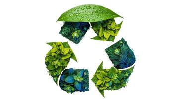 verde reciclar símbolo con follaje y hoja ilustrando ambiental conservación y sostenible practicas foto