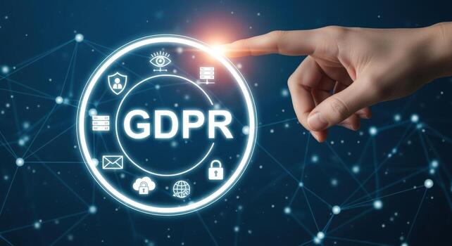 Data Privacy Concept Hand Interacting with GDPR Regulations on a Digital Interface for Security and Compliance photo