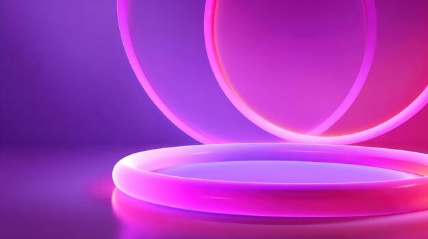 Futuristic Product Display Platform with Neon Glow and Abstract Circular Gradient Background photo