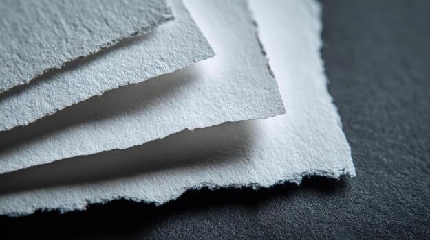 Textured Handmade Paper Stack Close-Up of Deckle Edge Paper for Stationery and Artistic Applications photo