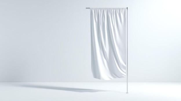 Blank White Flag Mockup on Pole for Advertising or Branding Presentation in Clean Studio Environment photo