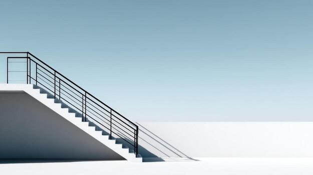 Modern Architectural Staircase Against Blue Sky Minimalist Design and Urban Aesthetics, Offering Clean Lines and Geometric Forms photo