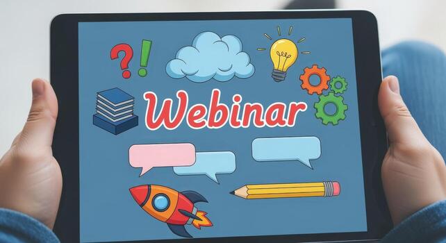 Webinar Presentation on Tablet Engaging Online Learning and Communication with Colorful Educational Graphics photo