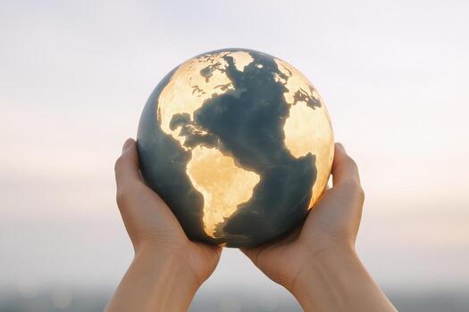 Holding the World A Concept Image of Unity, Conservation, and Global Responsibility, Featuring Hands photo