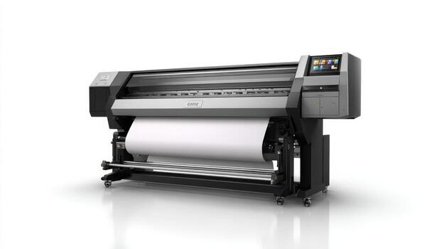 Large Format Inkjet Printer Displaying its Printing Capabilities on a White Background in Studio photo