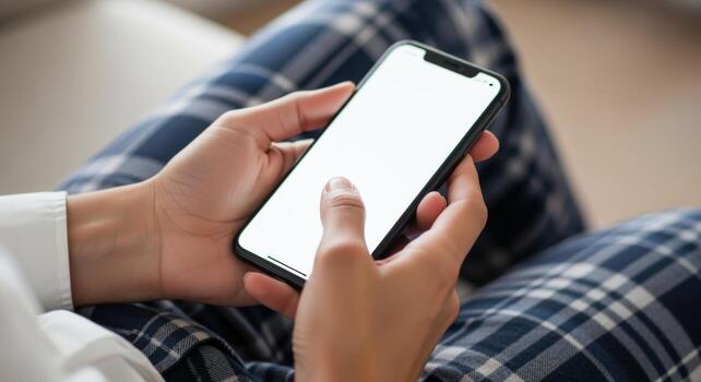 Person Holding Blank Screen Smartphone Display Mockup for App or Website Presentation photo