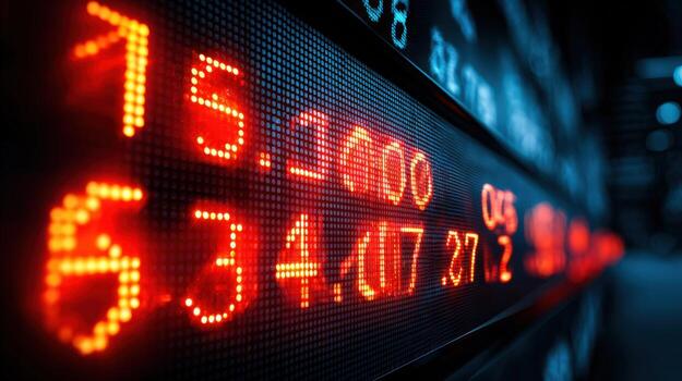 Stock Market Data Display Real-Time Financial Information, Investing and Trading, Digital Board with Numbers photo