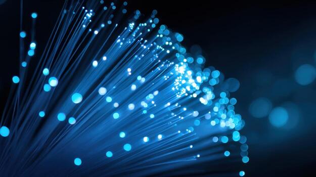 Fiber Optic Cables Abstract Background, Data Transmission Technology with Glowing Light Effect for High-Speed Internet photo