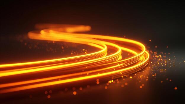 Futuristic Fiber Optic Cables Glowing with Orange Light, Representing High-Speed Internet and Data Transfer on Dark Backdrop photo