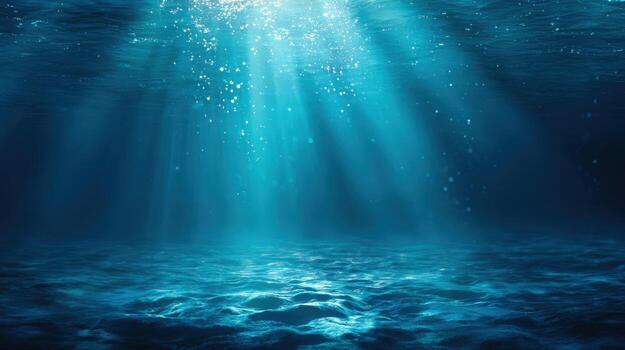Underwater Sunlight Rays Illuminating the Ocean Floor, Creating a Serene and Mesmerizing Deep Sea Environment photo
