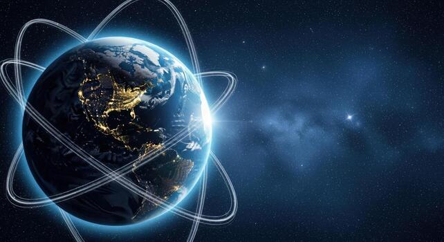 Global Connectivity Illustration World with Digital Network Orbitals for Technological Advancement and Communications photo