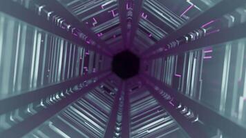 Flight through futuristic hexagonal tunnel with glowing lines video