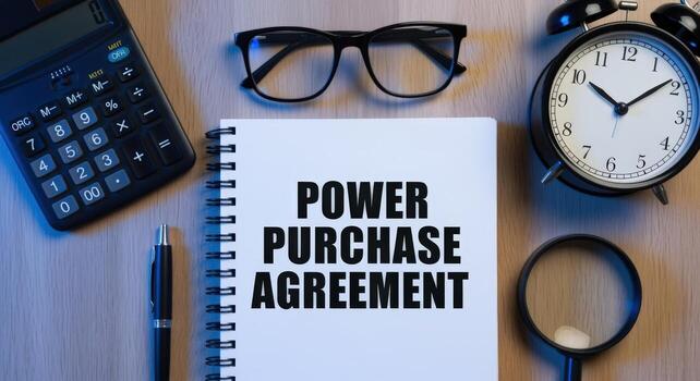 Power Purchase Agreement Concept Business Notepad with Financial Tools for Contract Negotiation and Strategic Planning photo