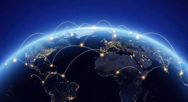 Global Network Connections Data Transfer and Communication Across the Earth with Digital Connectivity photo
