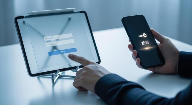 Secure Digital Login Person Using Tablet and Phone for Authentication in 2025 photo