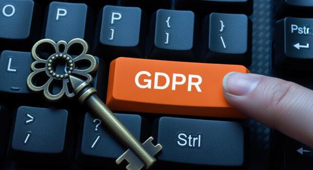 Data Protection Compliance Pressing GDPR Key with Vintage Key for Secure Data Handling and Cybersecurity photo