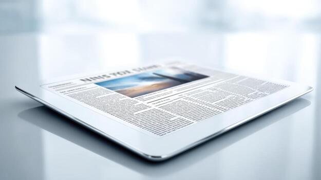 Digital Newspaper on Tablet Displaying News, Illustrating Modern Information Consumption and Technology in Business photo
