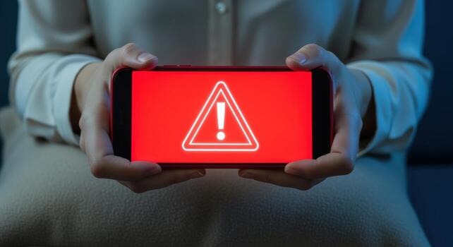Mobile Device Displaying a Red Alert Notification Warning, Error, and Security Breach Concept photo