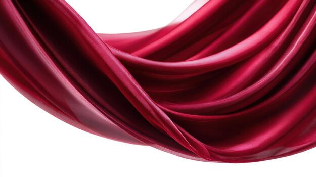 Elegant Deep Red Silk Fabric Flowing Abstractly, Isolated on White Background, Ideal for Luxurious Design photo