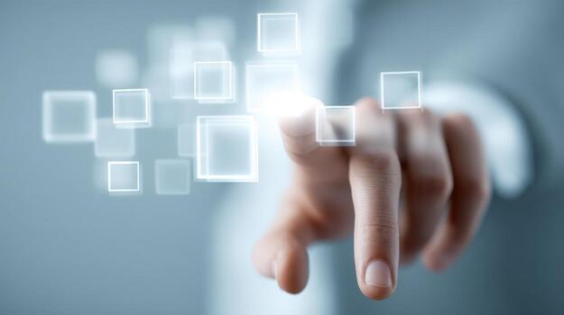 Finger Touching Interface Modern Technology and Interactive Display for Business and Innovation photo