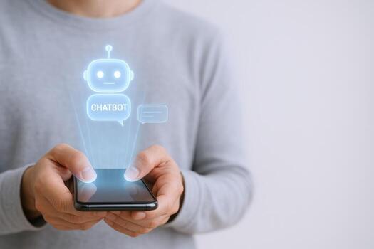 Person Using Smartphone with Chatbot Interface, Artificial Intelligence Communication and Modern Technology Concept photo