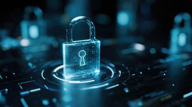 Digital Security Padlock Symbolizes Cybersecurity, Data Protection, and Network Safety in Technology Background photo