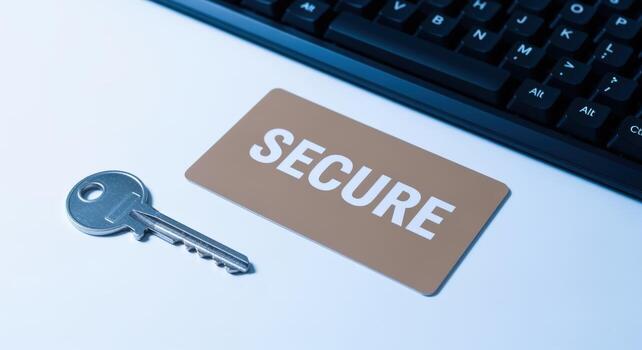 Security Concept Featuring a Key and Keyboard, Representing Data Protection and Cyber Safety photo