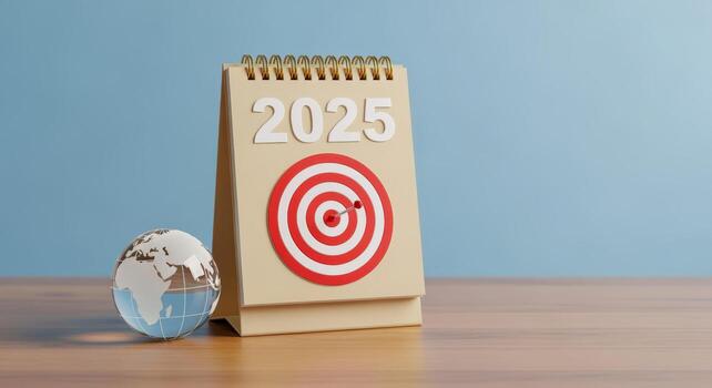 Calendar with 2025 Year and Target Graphic Visualizing Goals and Planning for Future Success photo
