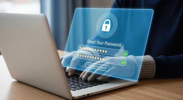 Password Reset on Laptop Cyber Security, Data Protection, Identity Theft Prevention, and Online Safety photo