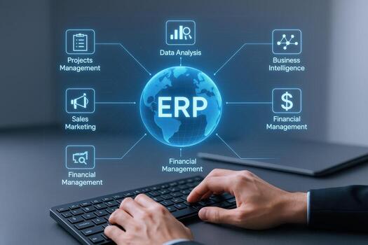 ERP System Implementation Showing Data Analysis and Financial Management Integration for Business Intelligence photo