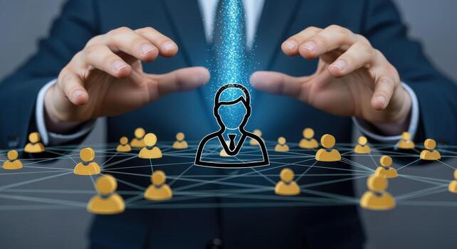 Human Resources Management Leader Selection, Talent Acquisition, and Network Connection Illustration for Business Solutions photo