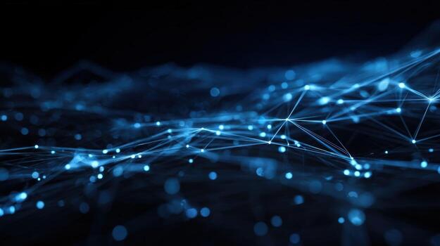 Abstract Network Connections Forming a Complex Mesh in Blue, Representing Data, Technology, and Connectivity photo